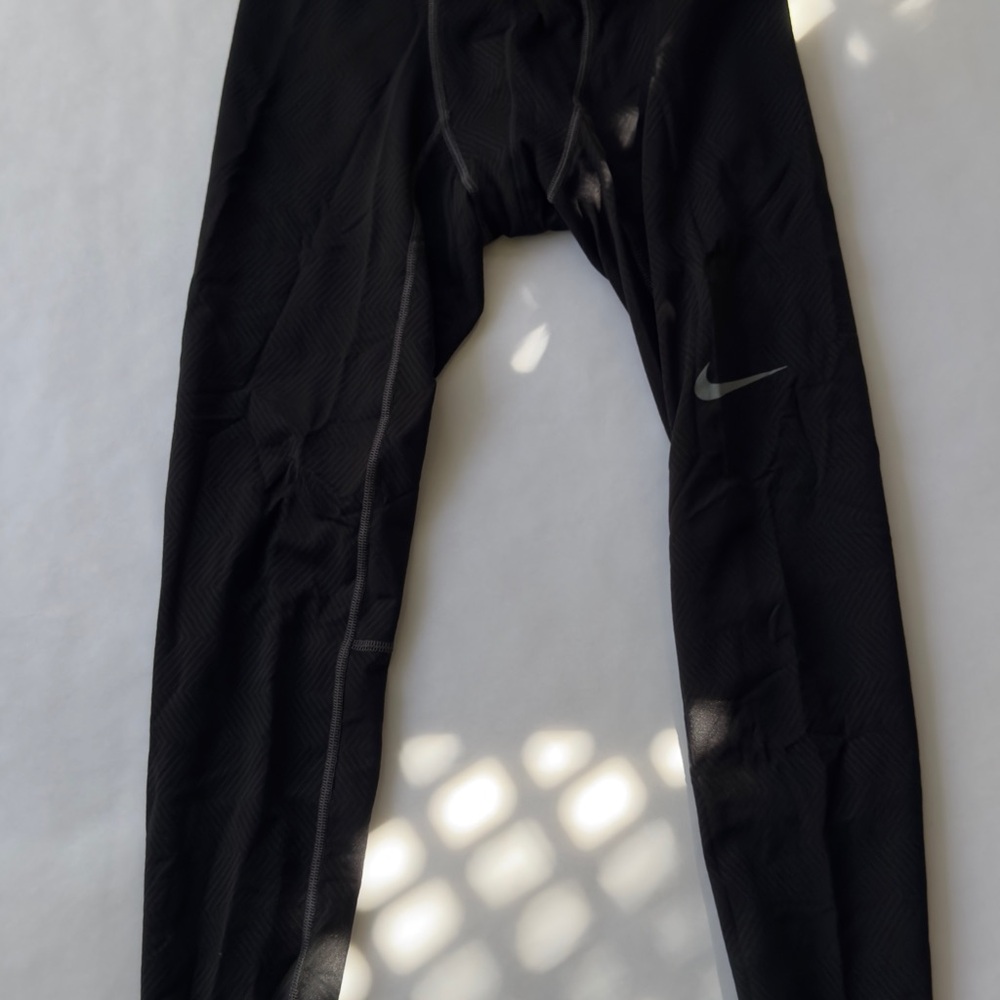 Nike Pro Dri-fit Black Black Compression Pants with Gray Branded Waistband